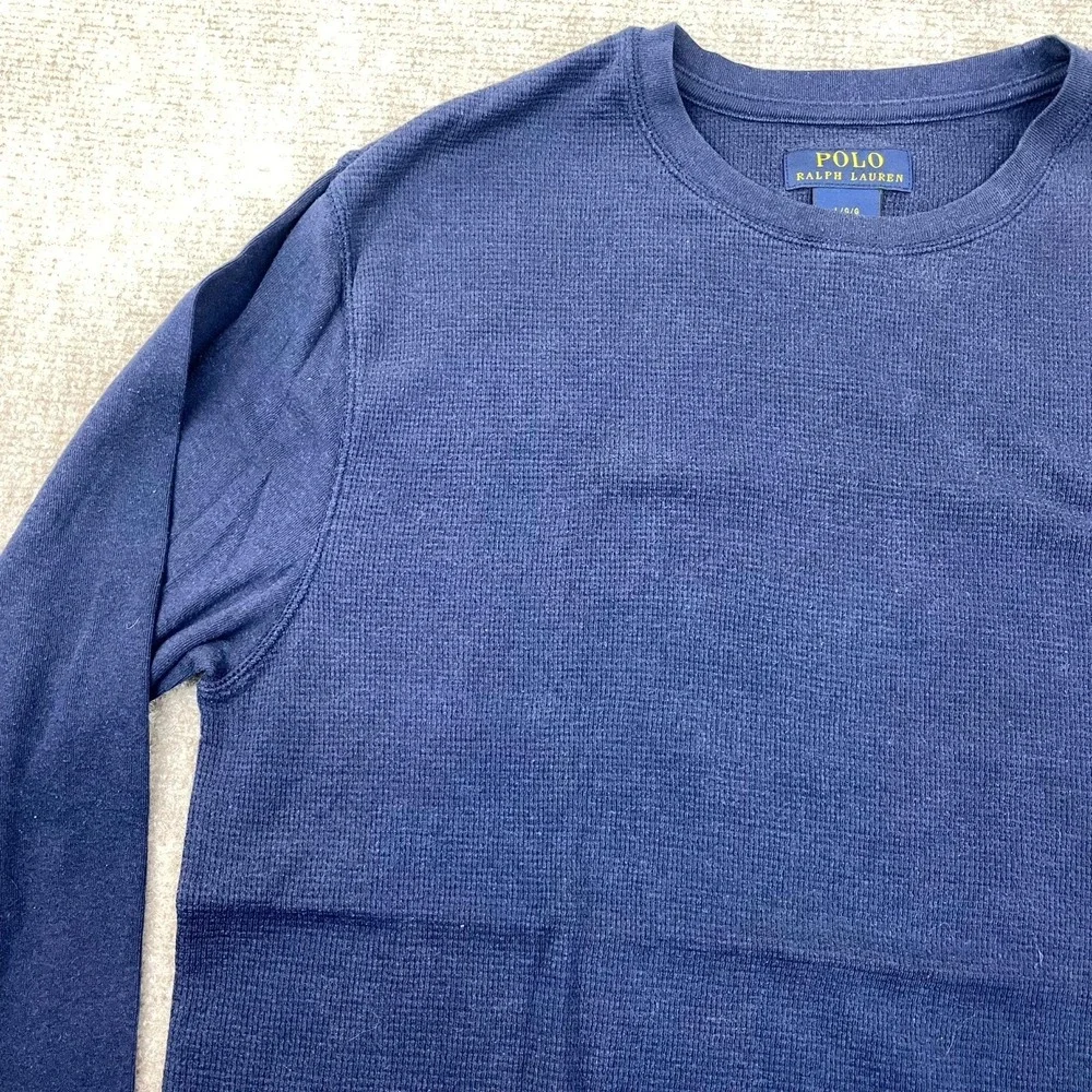 Polo Ralph Lauren T Shirt‎ Mens Large Navy Blue Waffle Knit Thermal Pony Logo
